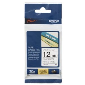 Brother Laminated Tabe (8M X 12MM) Black And White (TZe-231).