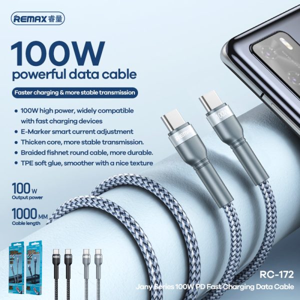 ⁦Remax Data Cable 100W Type C to Type C (RC-172)⁩ - الصورة ⁦2⁩