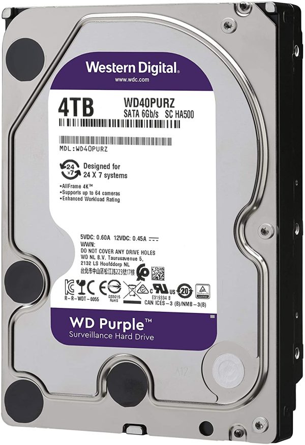 Wd Purple Hard Drive 4Tb Sata,64,3.5, Av