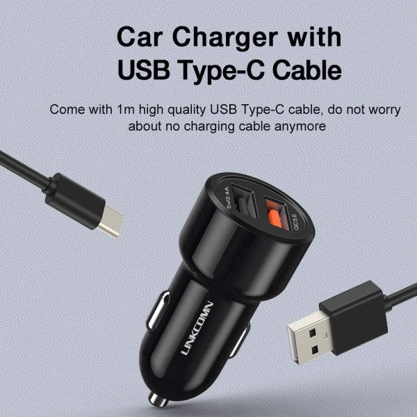 Linkcomn Fast Car Charger 30w with 1m Type-C Cable